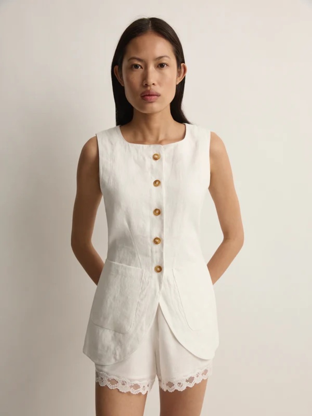 Posse Large Emma Vest Blouse Ivory Linen
